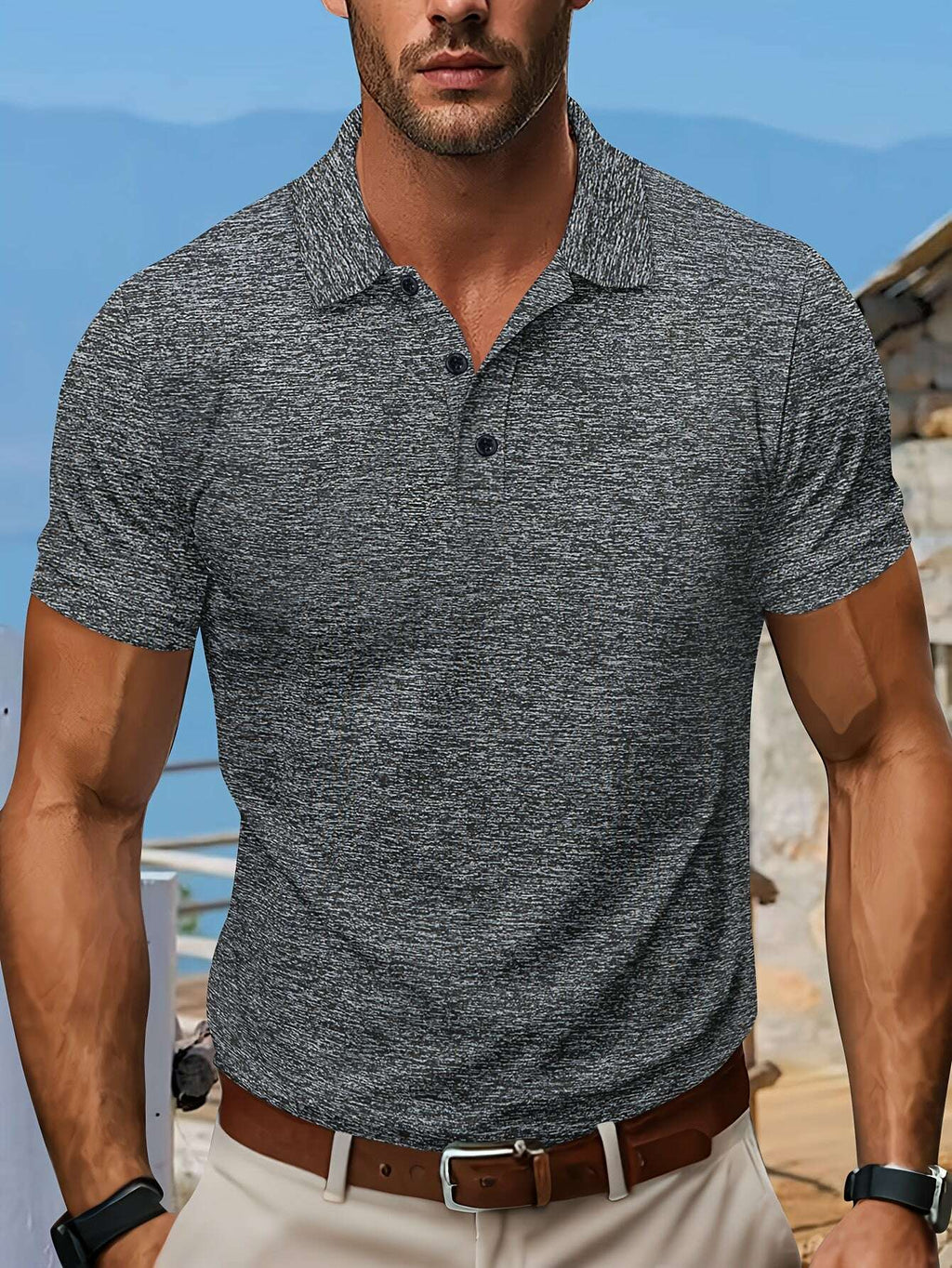 2025 Men's Polo Shirt with Collar - Short Sleeve, Solid Color Style   OAXG 