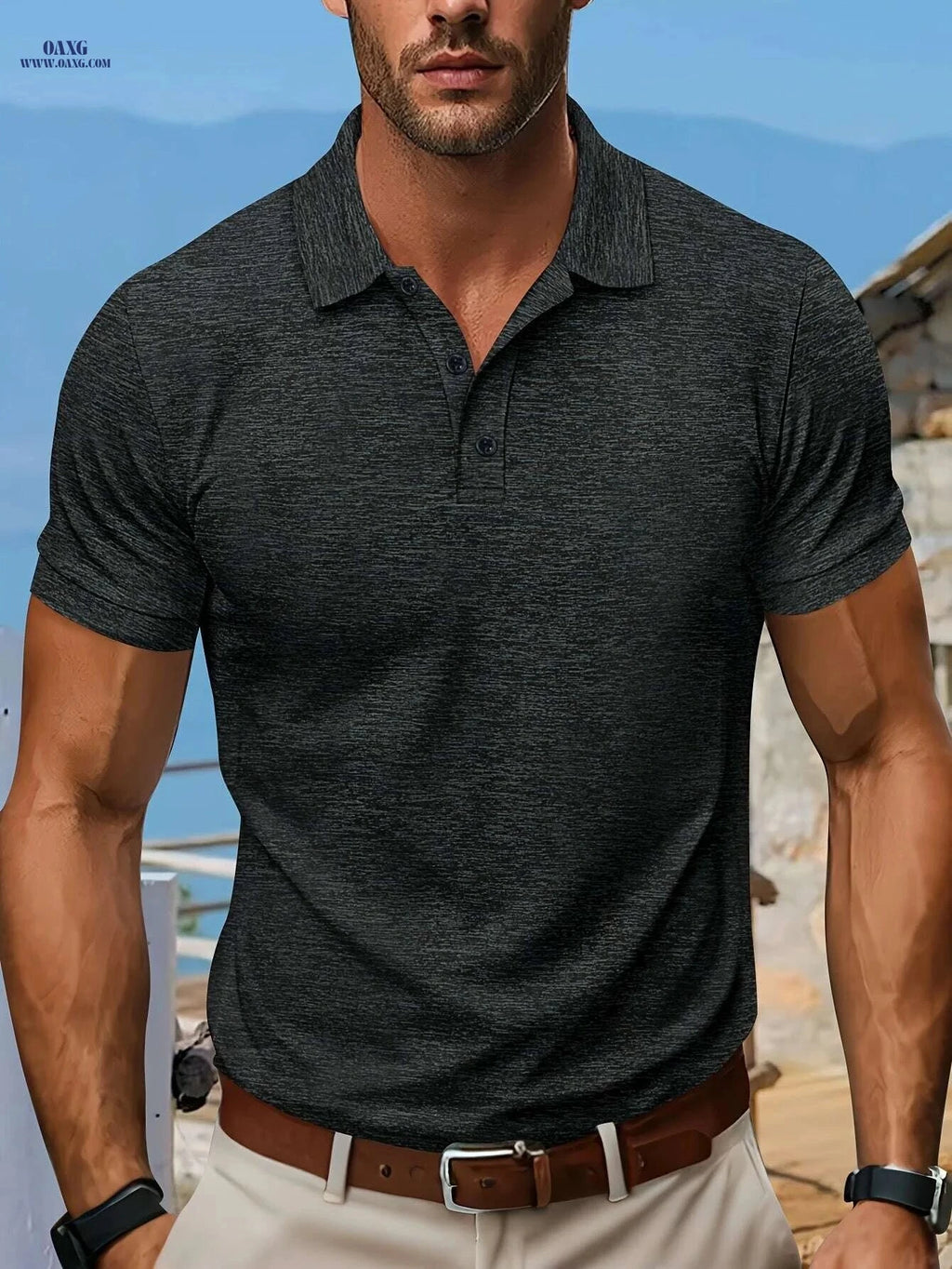 2025 Men's Polo Shirt with Collar - Short Sleeve, Solid Color Style   OAXG 