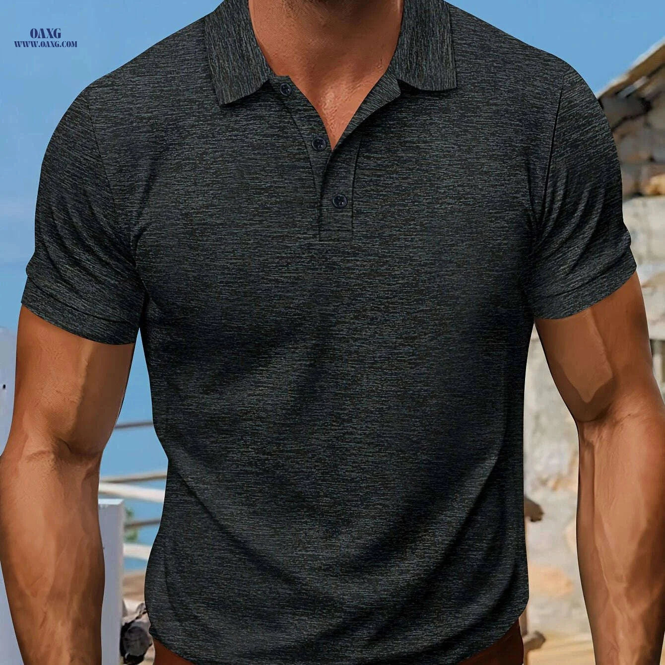 2025 Men's Polo Shirt with Collar - Short Sleeve, Solid Color Style   OAXG 