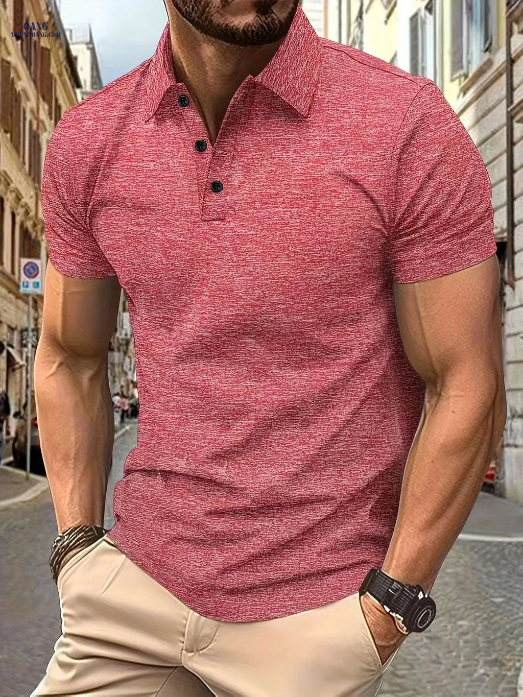 2025 Men's Polo Shirt with Collar - Short Sleeve, Solid Color Style   OAXG Sky Blue / S