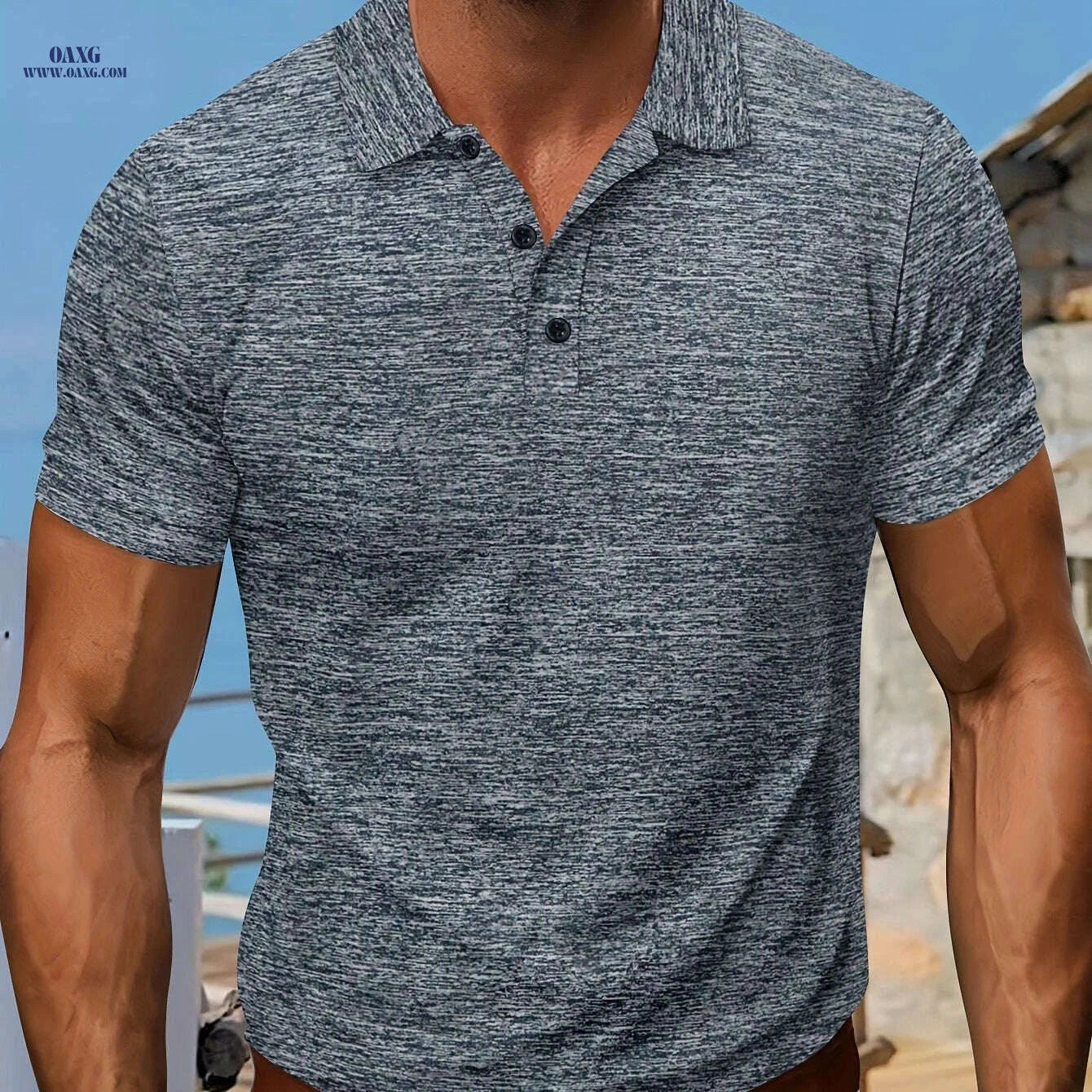 2025 Men's Polo Shirt with Collar - Short Sleeve, Solid Color Style   OAXG Sky Blue / S