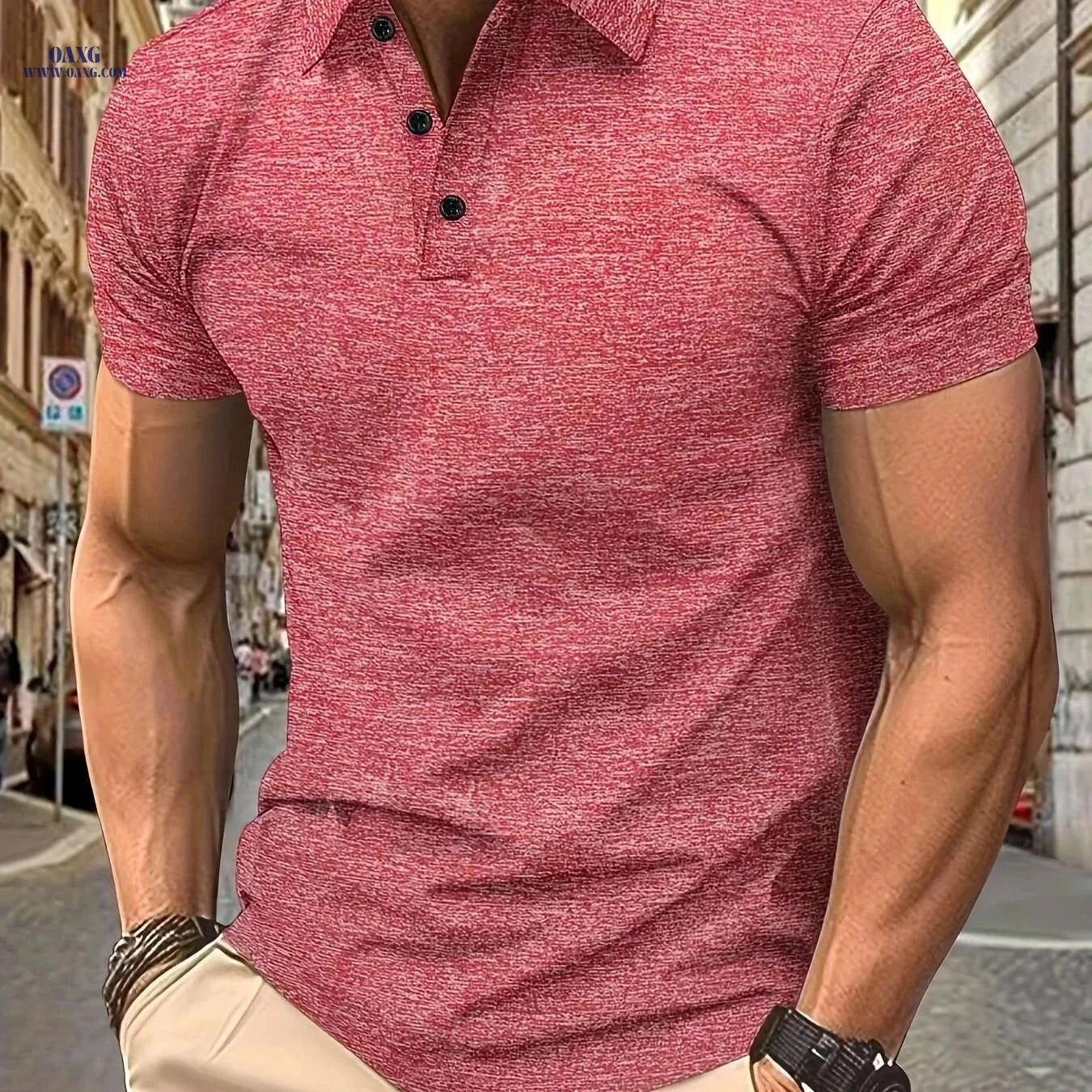 2025 Men's Polo Shirt with Collar - Short Sleeve, Solid Color Style   OAXG Sky Blue / S