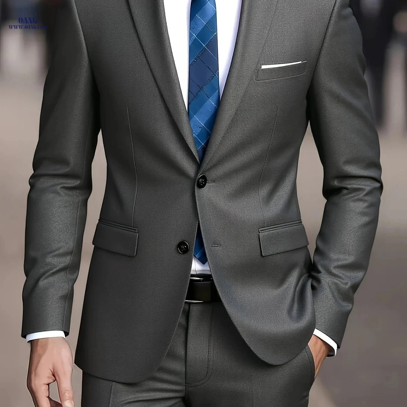 2025 Men's Slim Fit Business Suit Set - Stretch Fabric, Solid Color   OAXG 