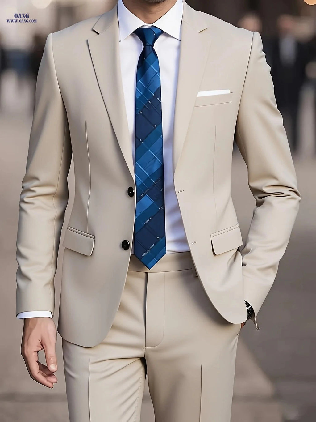 2025 Men's Slim Fit Business Suit Set - Stretch Fabric, Solid Color   OAXG 