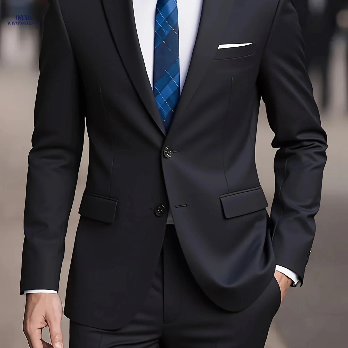 2025 Men's Slim Fit Business Suit Set - Stretch Fabric, Solid Color   OAXG Dark Gray / FR XS
