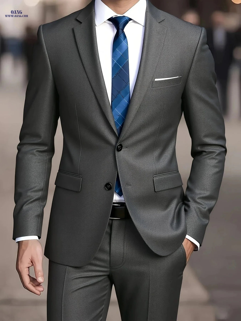 2025 Men's Slim Fit Business Suit Set - Stretch Fabric, Solid Color   OAXG 