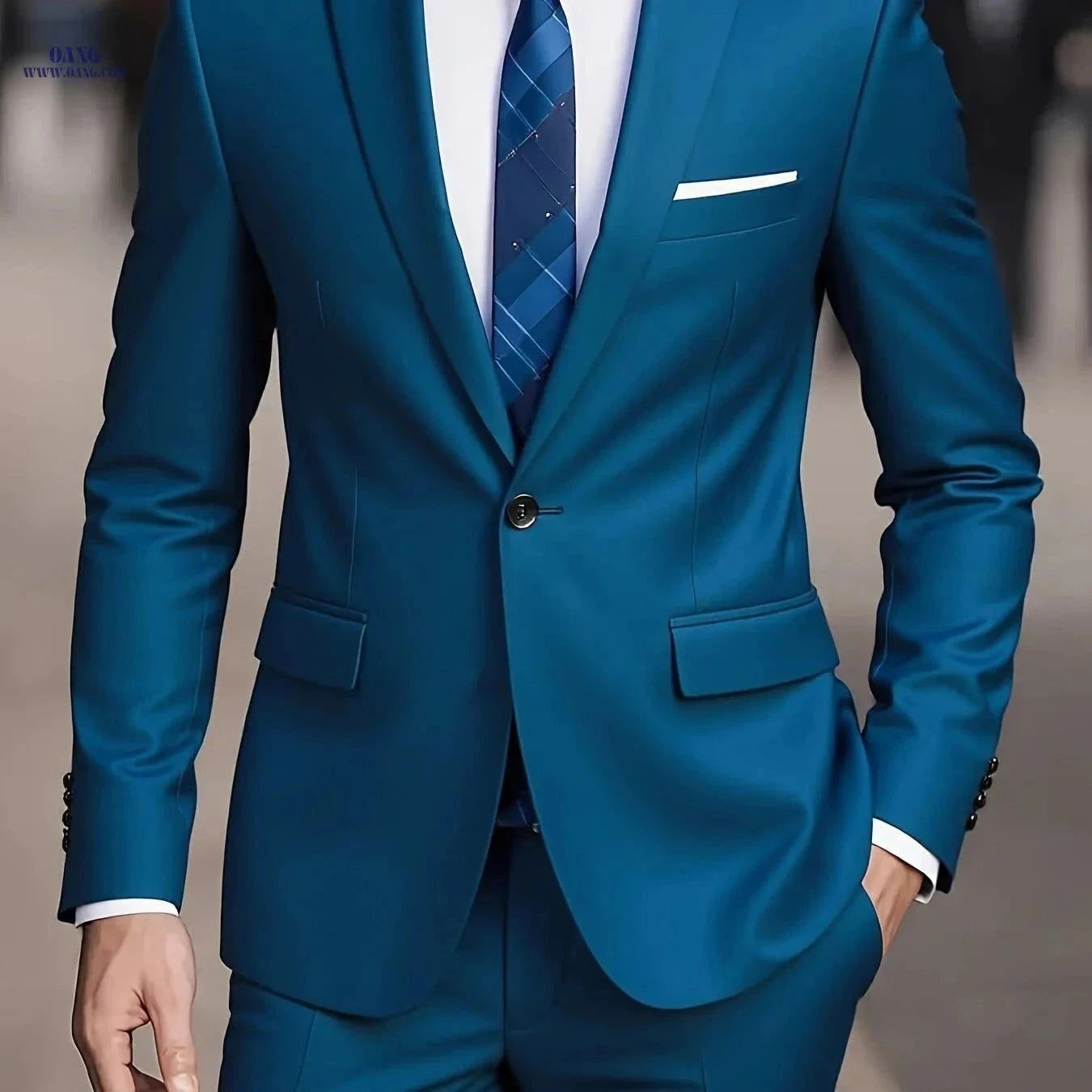 2025 Men's Slim Fit Business Suit - Stretch Fabric, Black Blazer & Pants   OAXG Lake Blue / FR XXS