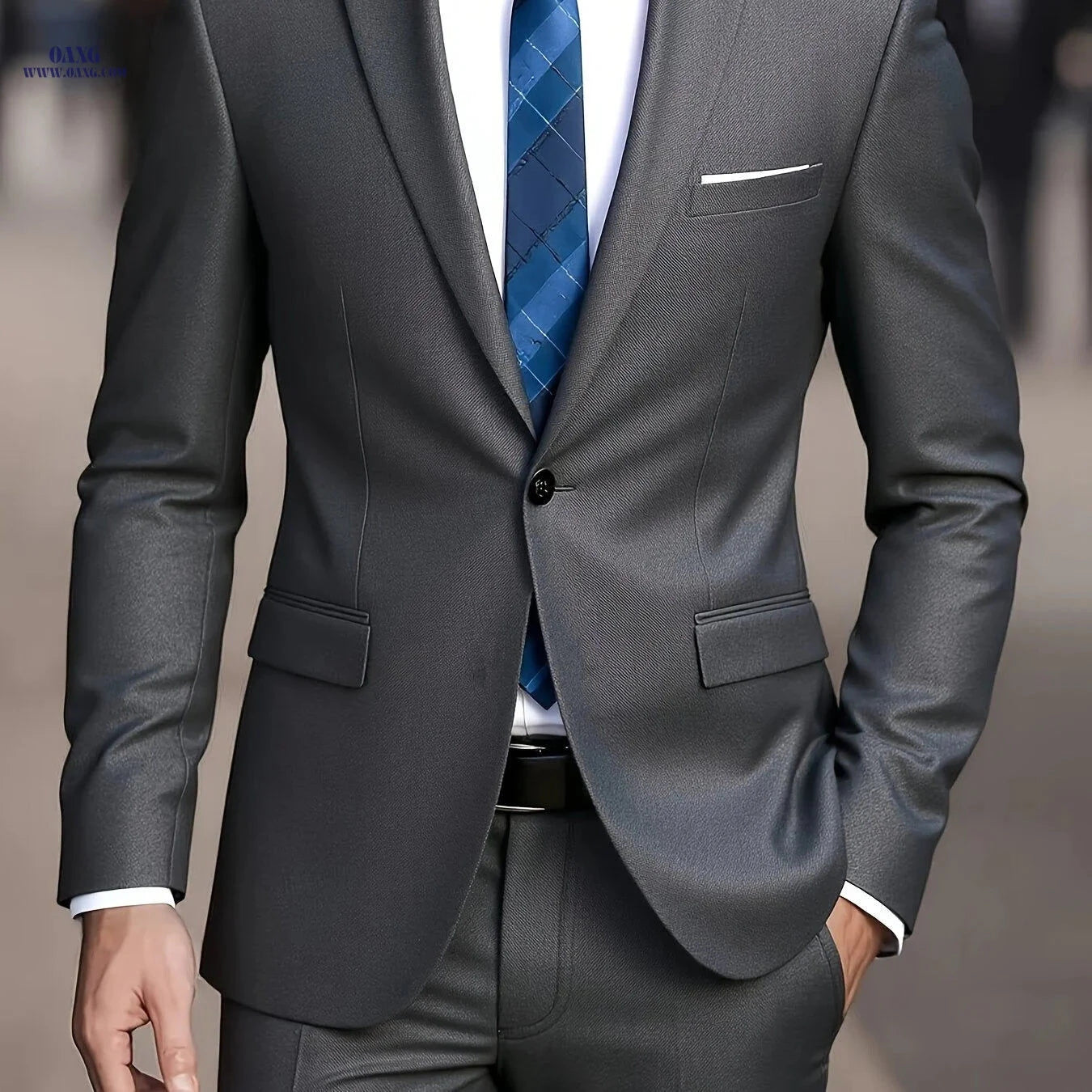 2025 Men's Slim Fit Business Suit - Stretch Fabric, Black Blazer & Pants   OAXG Lake Blue / FR XXS