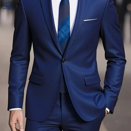 2025 Men's Slim Fit Business Suit - Stretch Fabric, Black Blazer & Pants   OAXG Lake Blue / FR XXS