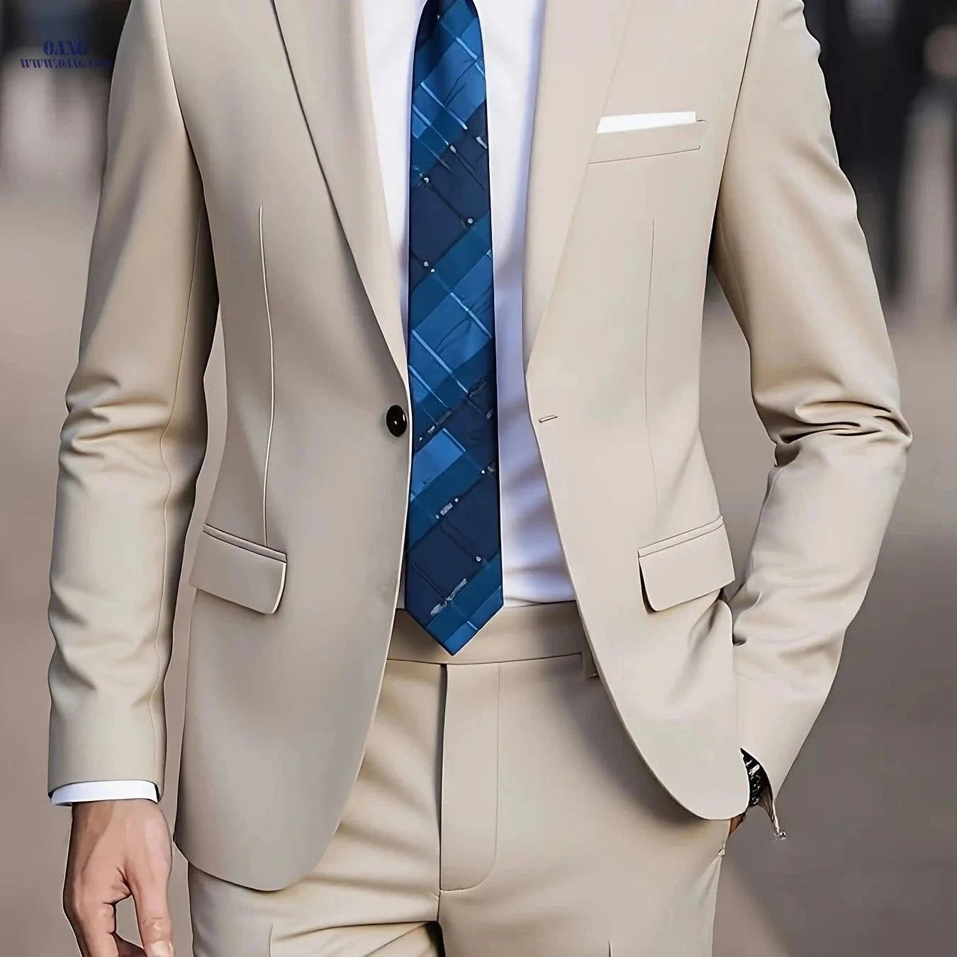 2025 Men's Slim Fit Business Suit - Stretch Fabric, Black Blazer & Pants   OAXG Lake Blue / FR XXS