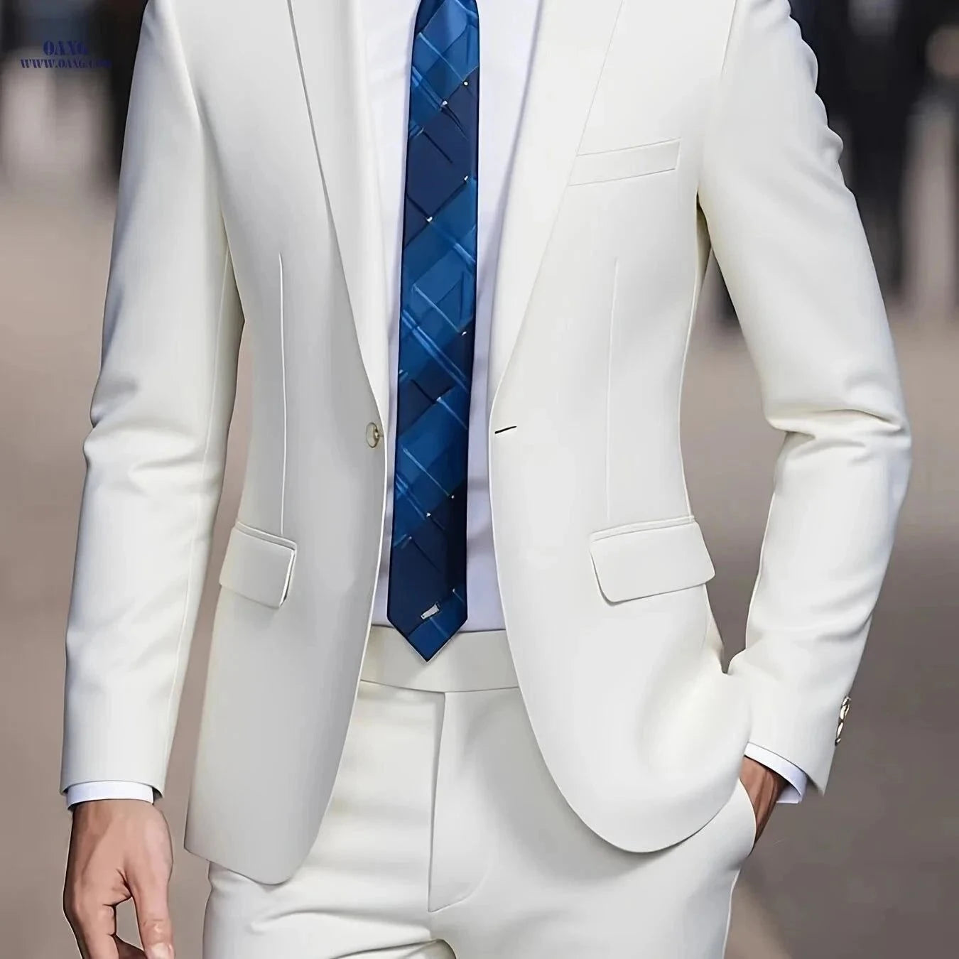 2025 Men's Slim Fit Business Suit - Stretch Fabric, Black Blazer & Pants   OAXG Lake Blue / FR XXS