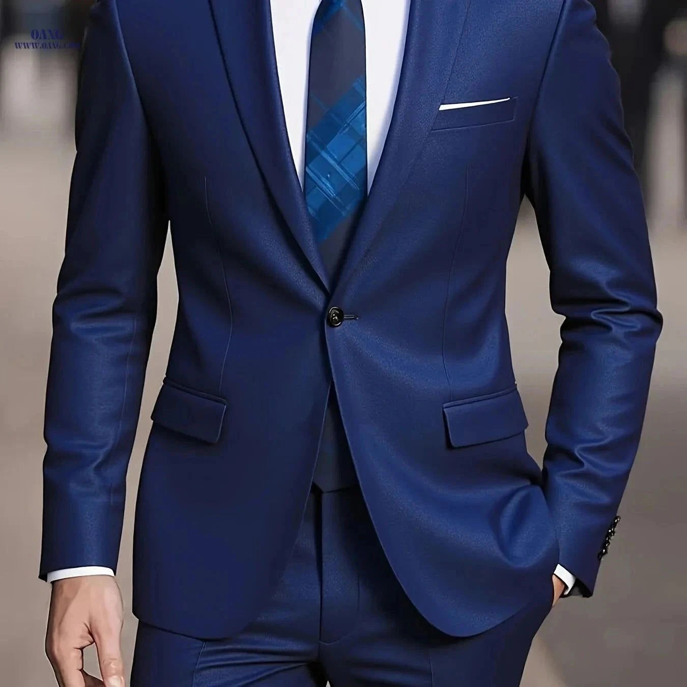 2025 Men's Slim Fit Business Suit - Stretch Fabric, Black Blazer & Pants   OAXG Lake Blue / FR XXS