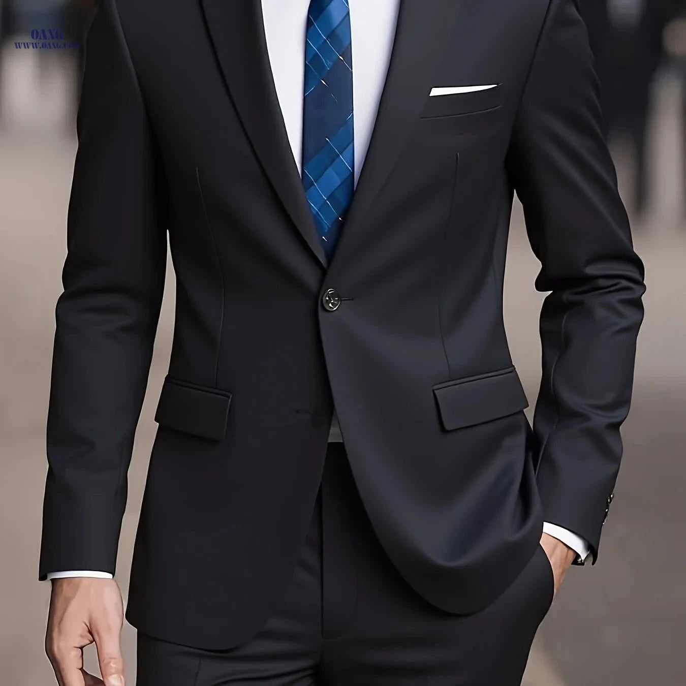 2025 Men's Slim Fit Business Suit - Stretch Fabric, Black Blazer & Pants   OAXG 