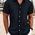 2025 Men's Striped Casual Short Sleeve Shirt - Perfect for Beach Days   OAXG Navy Color / FR M