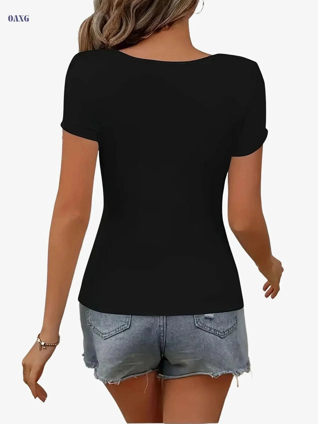 2025 Slim-Fit Square Neck Short Sleeve Top - All Seasons Style   OAXG White / S