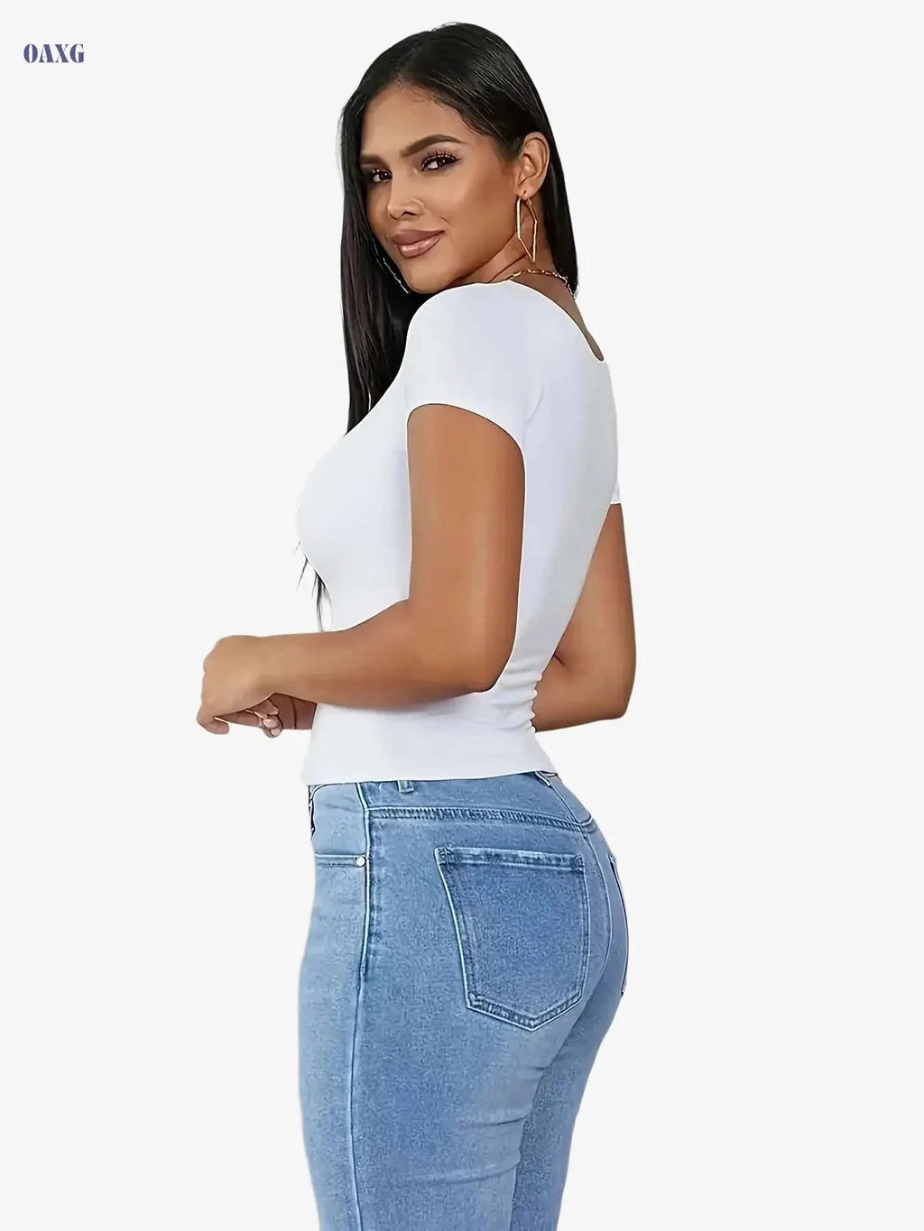 2025 Slim-Fit Square Neck Short Sleeve Top - All Seasons Style   OAXG White / S
