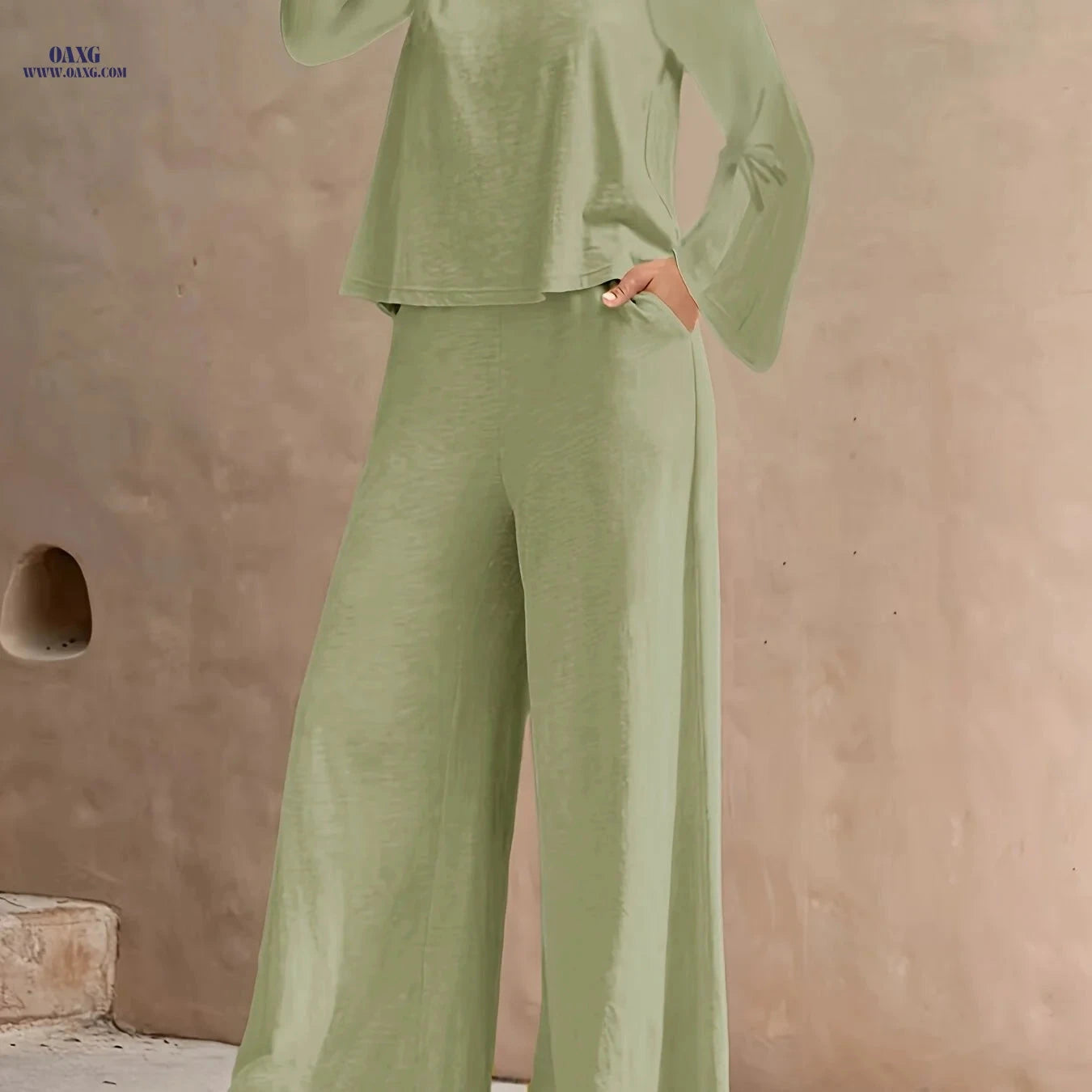 2025 Spring/Fall Casual High Waist Wide Leg Pants Set - European Style   OAXG 