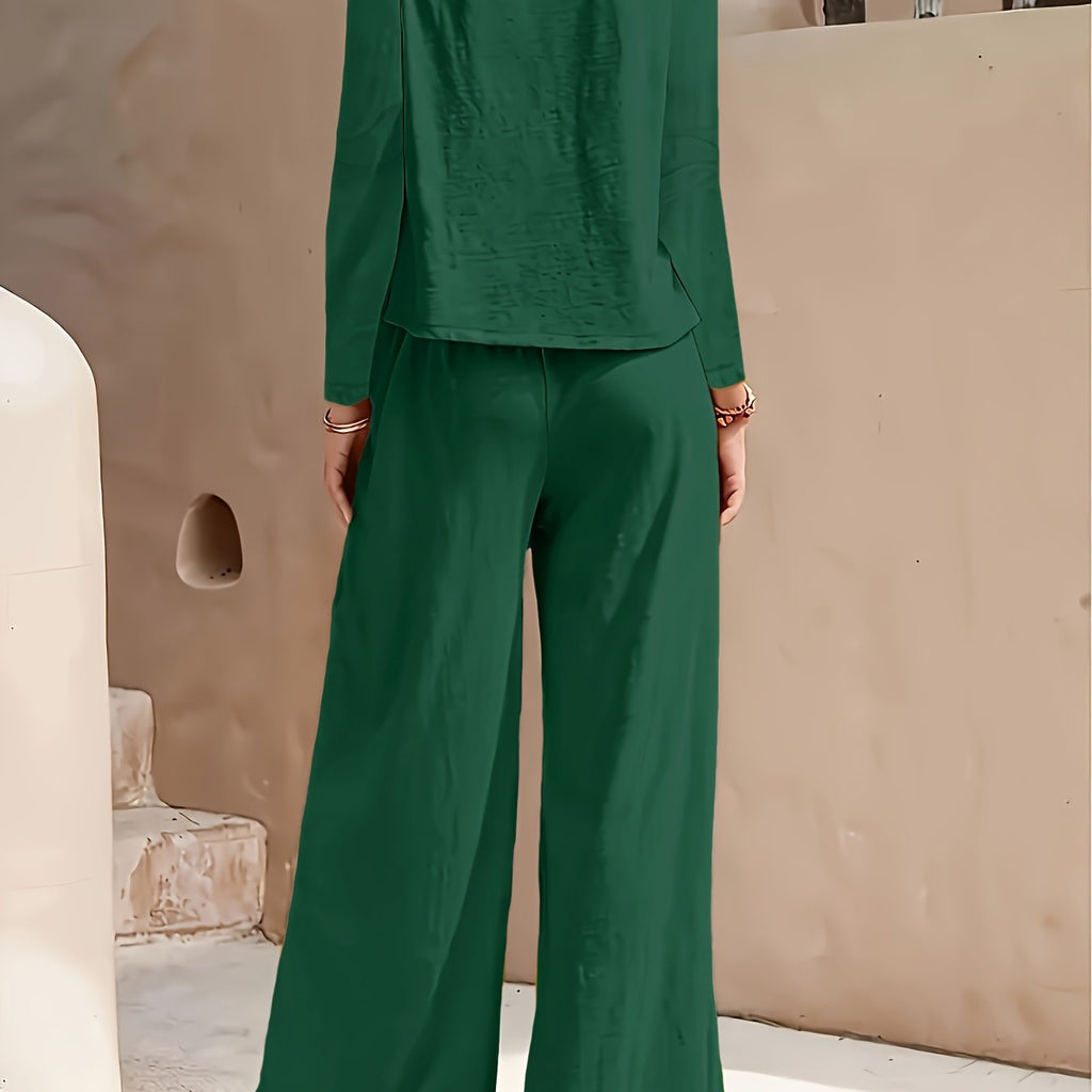 2025 Spring/Fall Casual High Waist Wide Leg Pants Set - European Style   OAXG 
