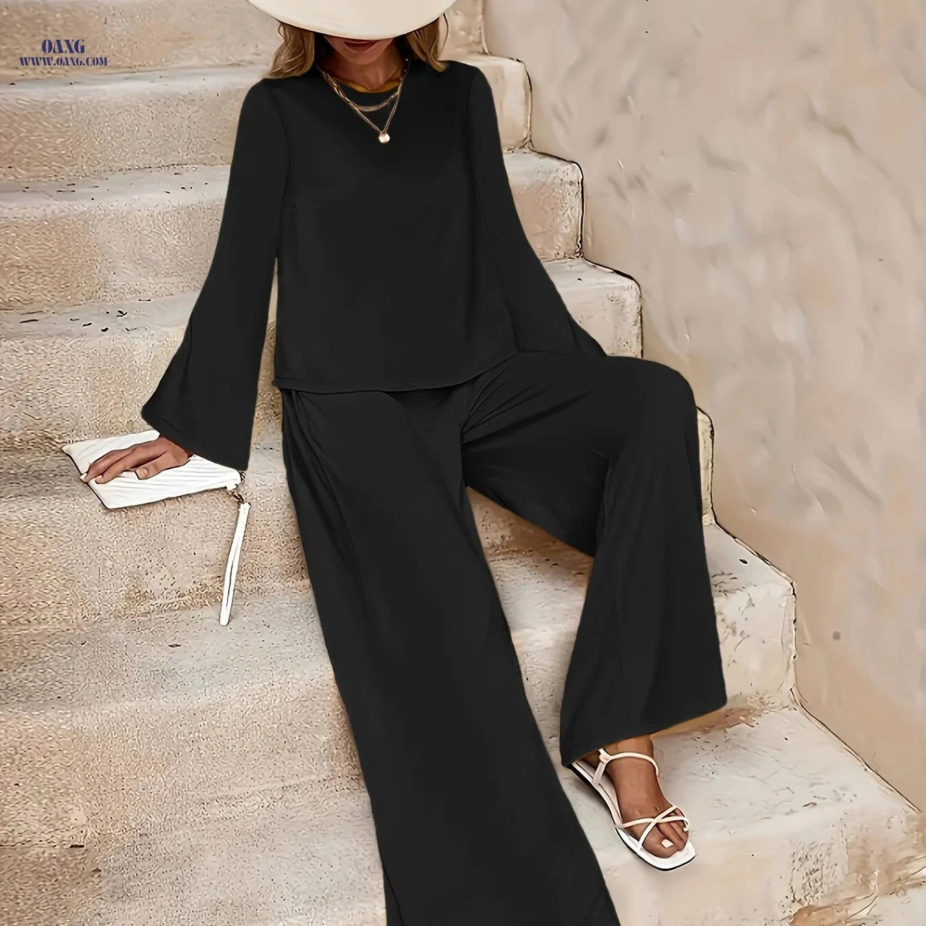 2025 Spring/Fall Casual High Waist Wide Leg Pants Set - European Style   OAXG 