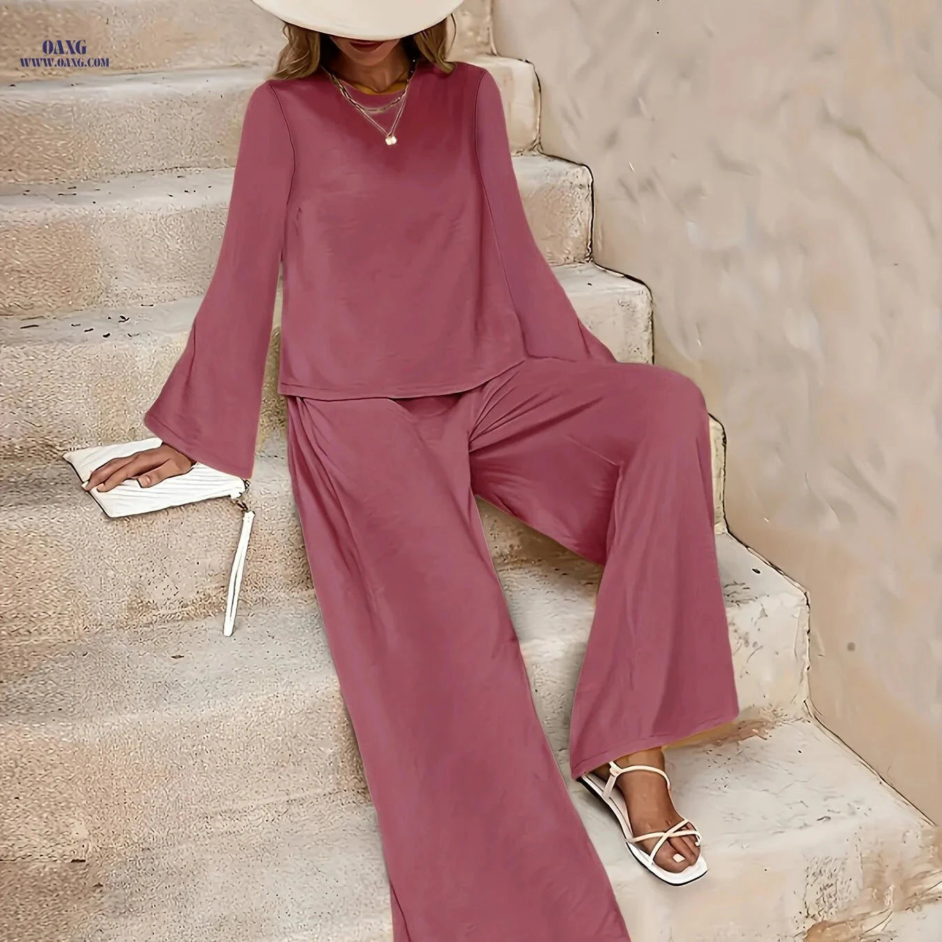 2025 Spring/Fall Casual High Waist Wide Leg Pants Set - European Style   OAXG 
