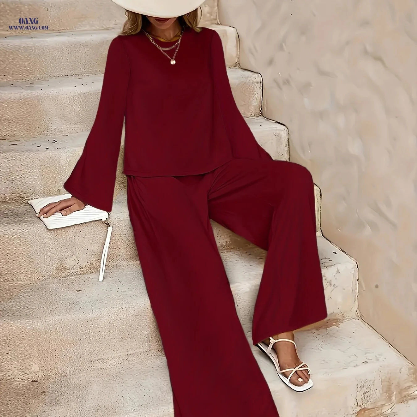 2025 Spring/Fall Casual High Waist Wide Leg Pants Set - European Style   OAXG 