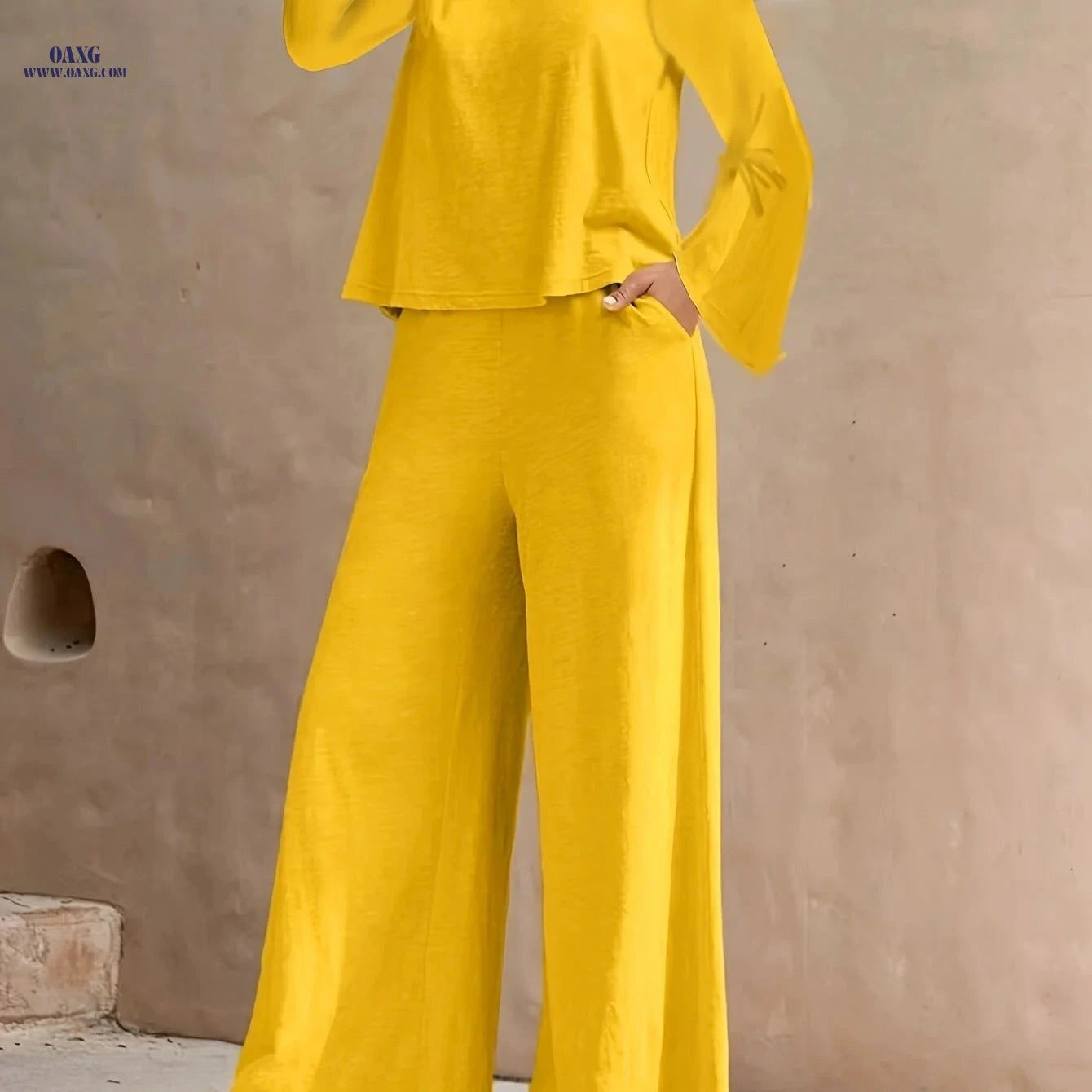 2025 Spring/Fall Casual High Waist Wide Leg Pants Set - European Style   OAXG 