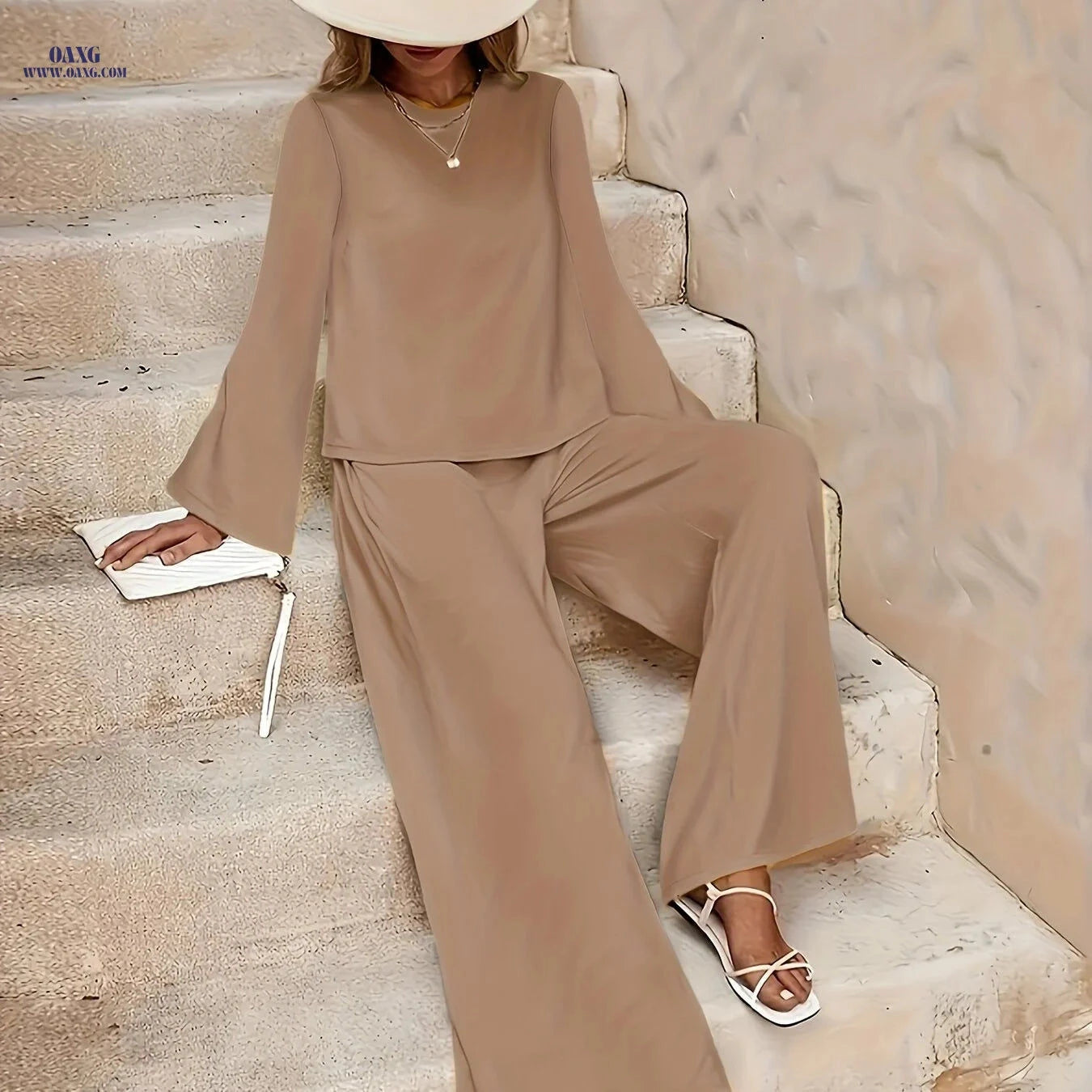 2025 Spring/Fall Casual High Waist Wide Leg Pants Set - European Style   OAXG 