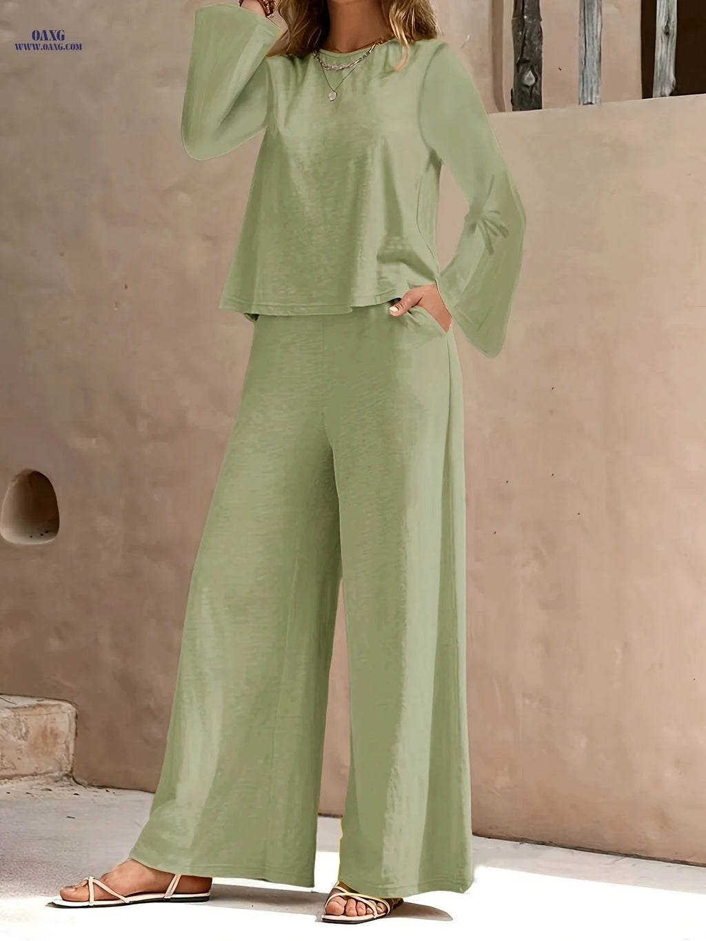 2025 Spring/Fall Casual High Waist Wide Leg Pants Set - European Style   OAXG 