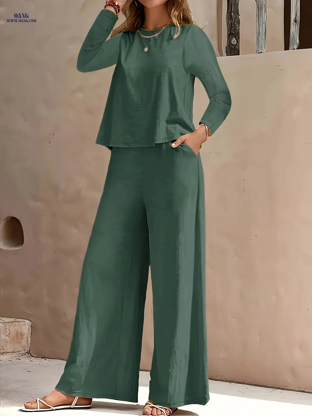 2025 Spring/Fall Casual High Waist Wide Leg Pants Set - European Style   OAXG 