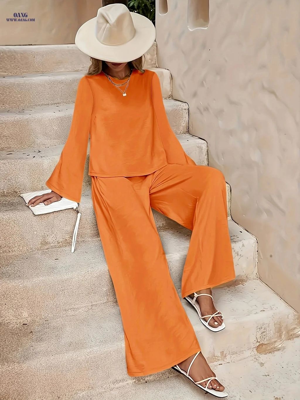 2025 Spring/Fall Casual High Waist Wide Leg Pants Set - European Style   OAXG 