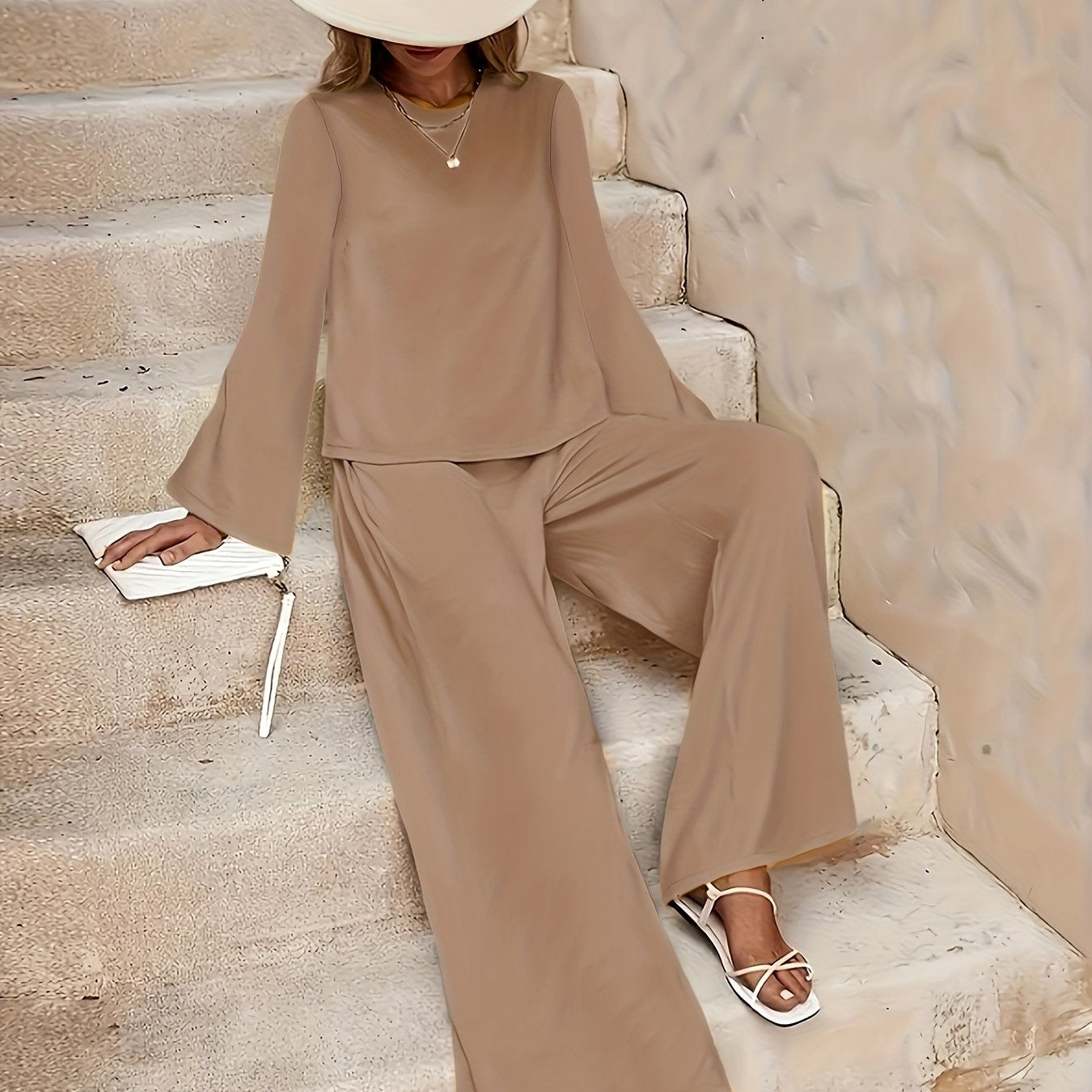2025 Spring/Fall Casual High Waist Wide Leg Pants Set - European Style   OAXG 