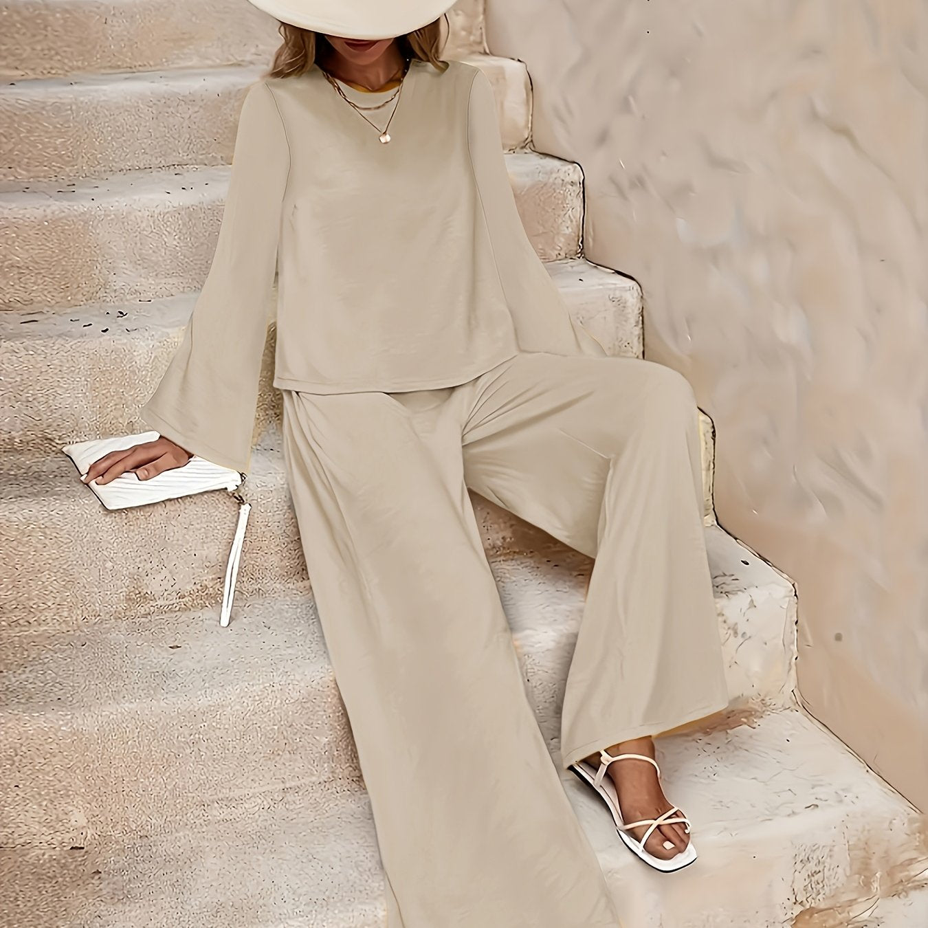 2025 Spring/Fall Casual High Waist Wide Leg Pants Set - European Style   OAXG 