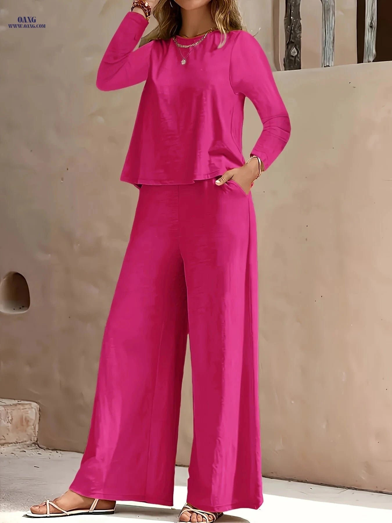 2025 Spring/Fall Casual High Waist Wide Leg Pants Set - European Style   OAXG 