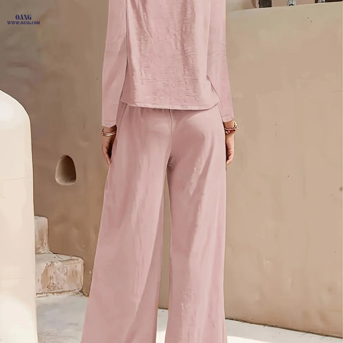 2025 Spring/Fall Casual High Waist Wide Leg Pants Set - European Style   OAXG 