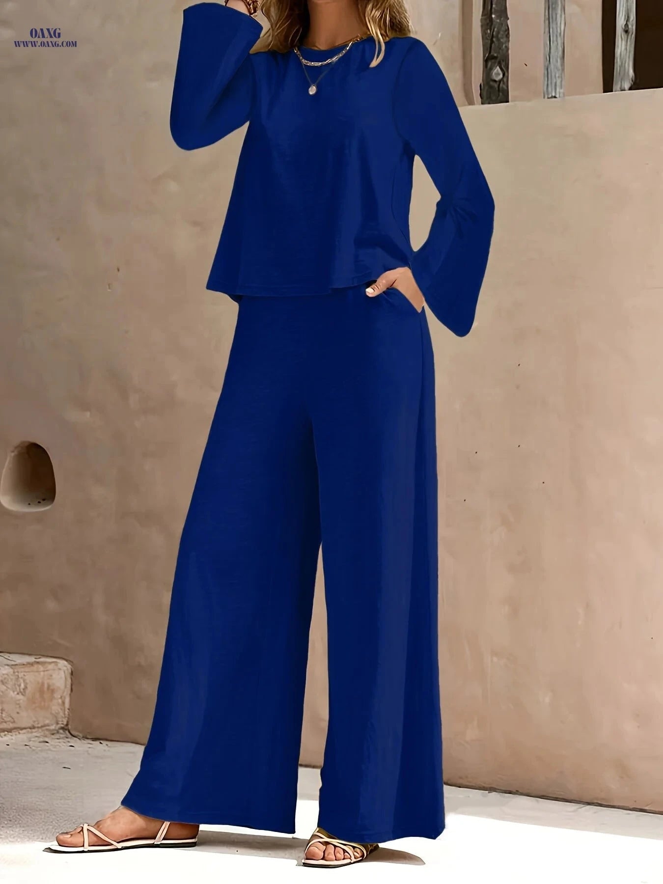 2025 Spring/Fall Casual High Waist Wide Leg Pants Set - European Style   OAXG 