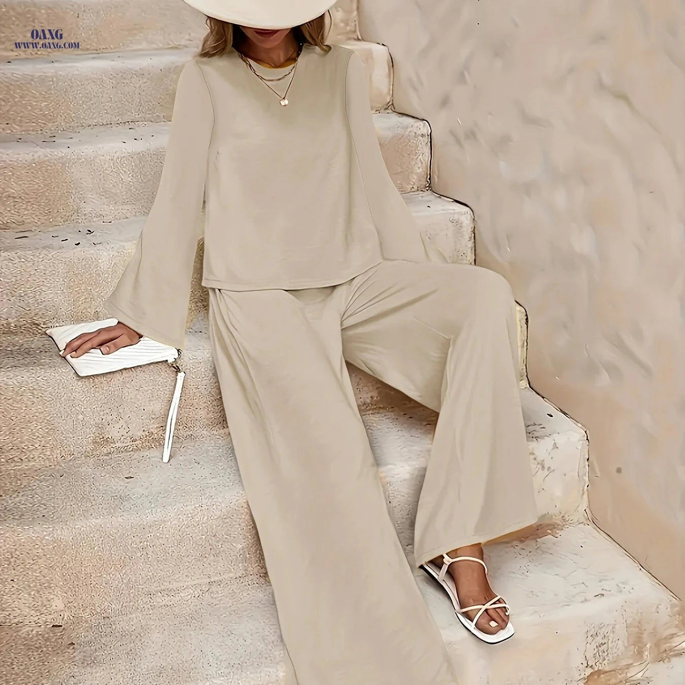 2025 Spring/Fall Casual High Waist Wide Leg Pants Set - European Style   OAXG 