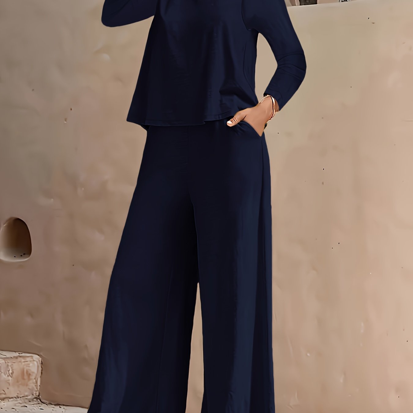 2025 Spring/Fall Casual High Waist Wide Leg Pants Set - European Style   OAXG Pink / S