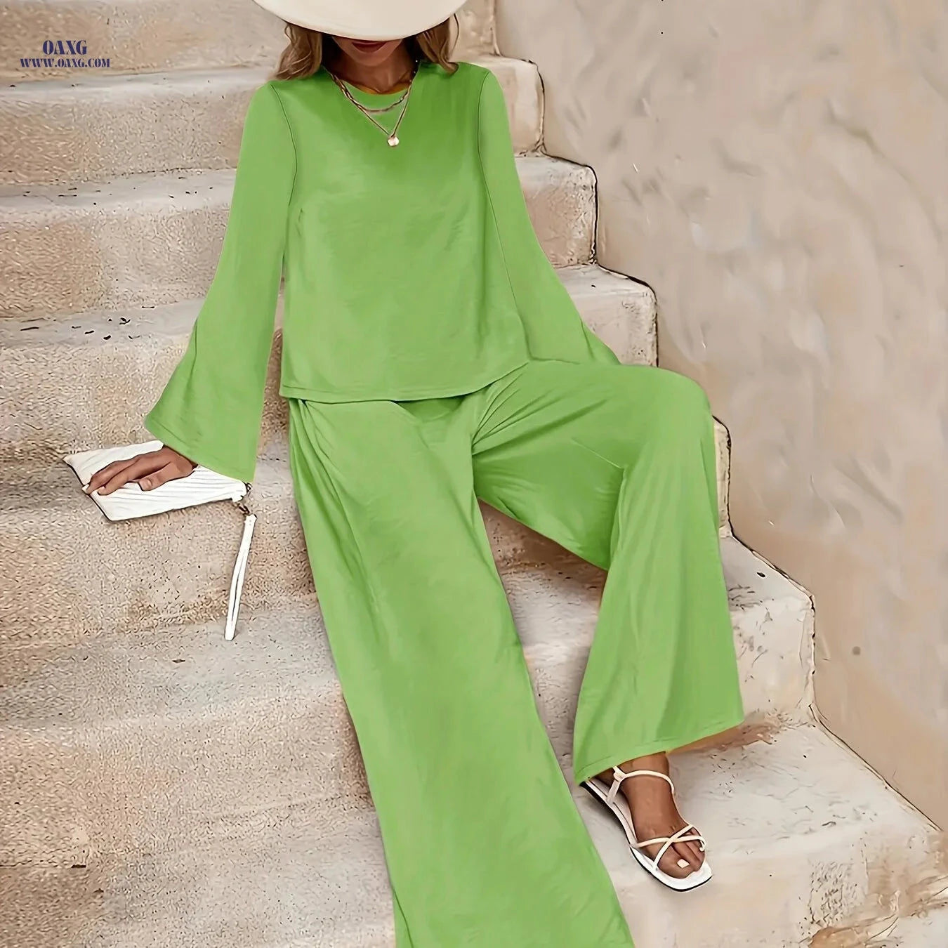2025 Spring/Fall Casual High Waist Wide Leg Pants Set - European Style   OAXG 