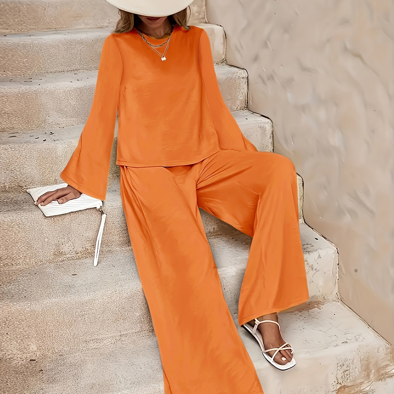2025 Spring/Fall Casual High Waist Wide Leg Pants Set - European Style   OAXG 