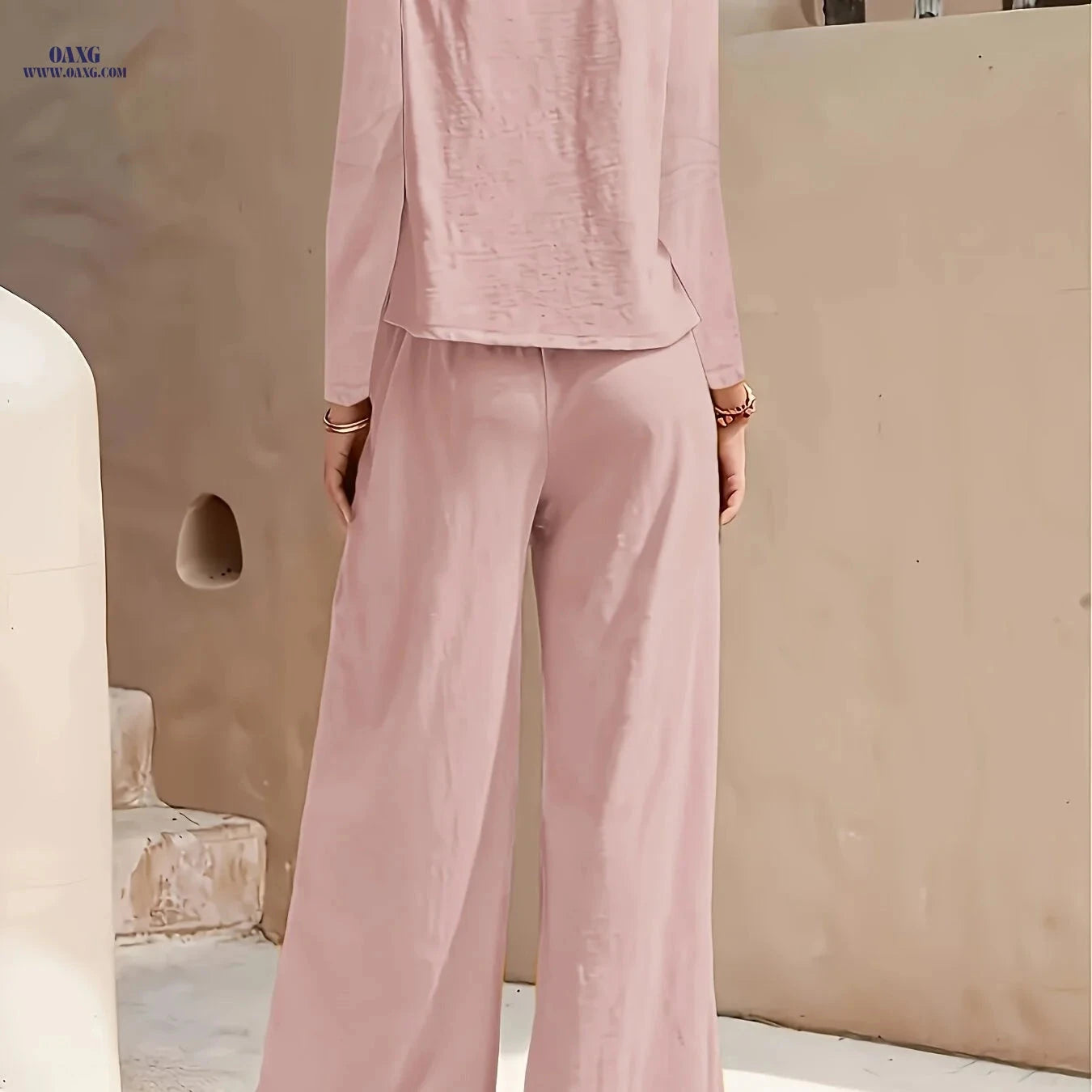 2025 Spring/Fall Casual High Waist Wide Leg Pants Set - European Style   OAXG 