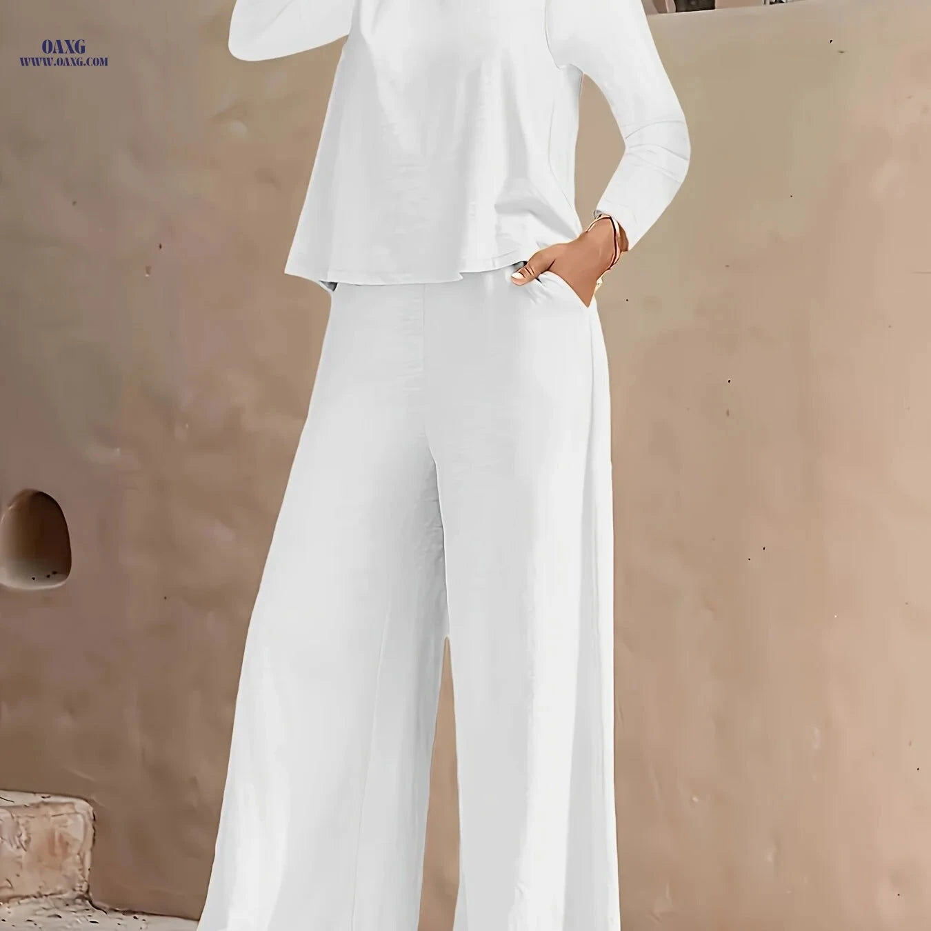 2025 Spring/Fall Casual High Waist Wide Leg Pants Set - European Style   OAXG 