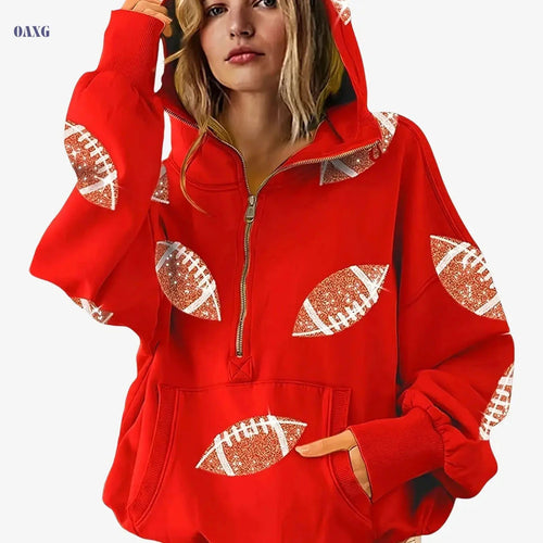 2025 Women's Game Day Sequin Hoodie - Perfect for Tailgates & Casual Wear   OAXG Green / XS