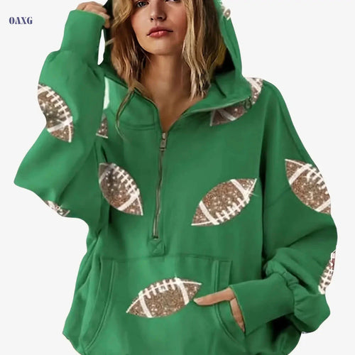 2025 Women's Game Day Sequin Hoodie - Perfect for Tailgates & Casual Wear   OAXG 