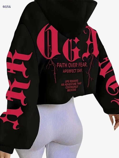 2025 Women's Hooded Sweatshirt - Casual Printed Long Sleeve Hoodie   OAXG Black Red / S