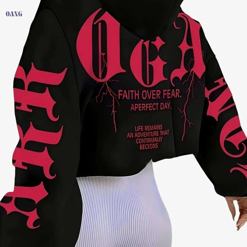 2025 Women's Hooded Sweatshirt - Casual Printed Long Sleeve Hoodie   OAXG Black Red / S