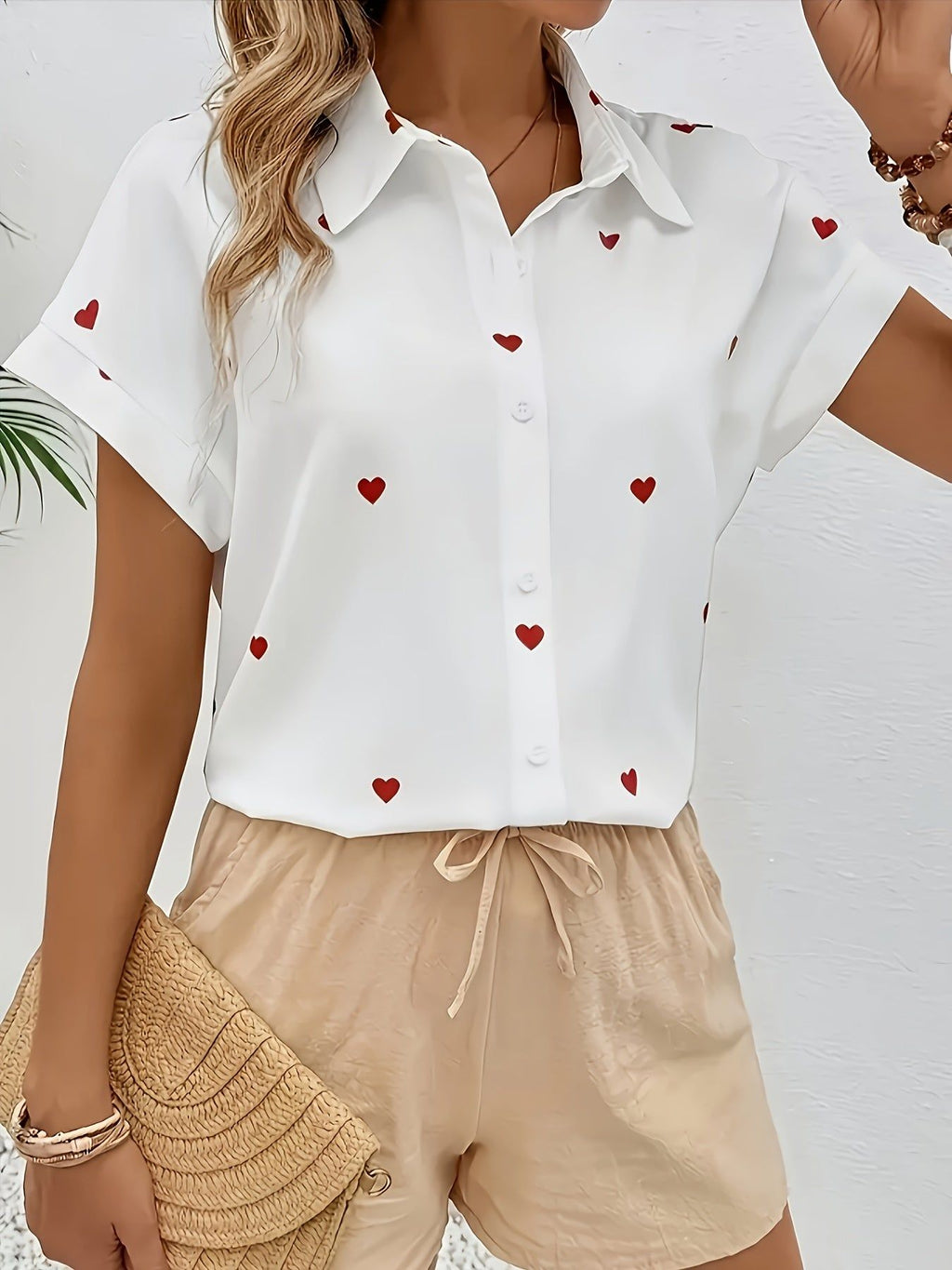 2026 Spring/Summer Women's Elegant and Fashionable Collar Short-Sleeve Printed Shirt   OAXG Multicolor / S