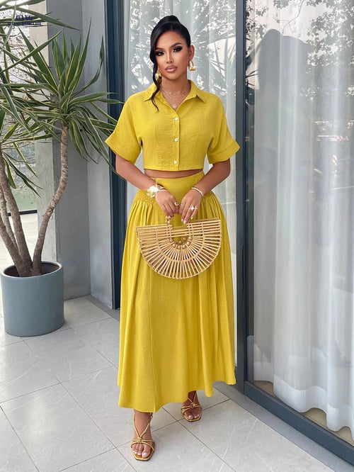 2026 Summer French Minimalist Two-Piece Set - Elegant V-Neck Style   OAXG 