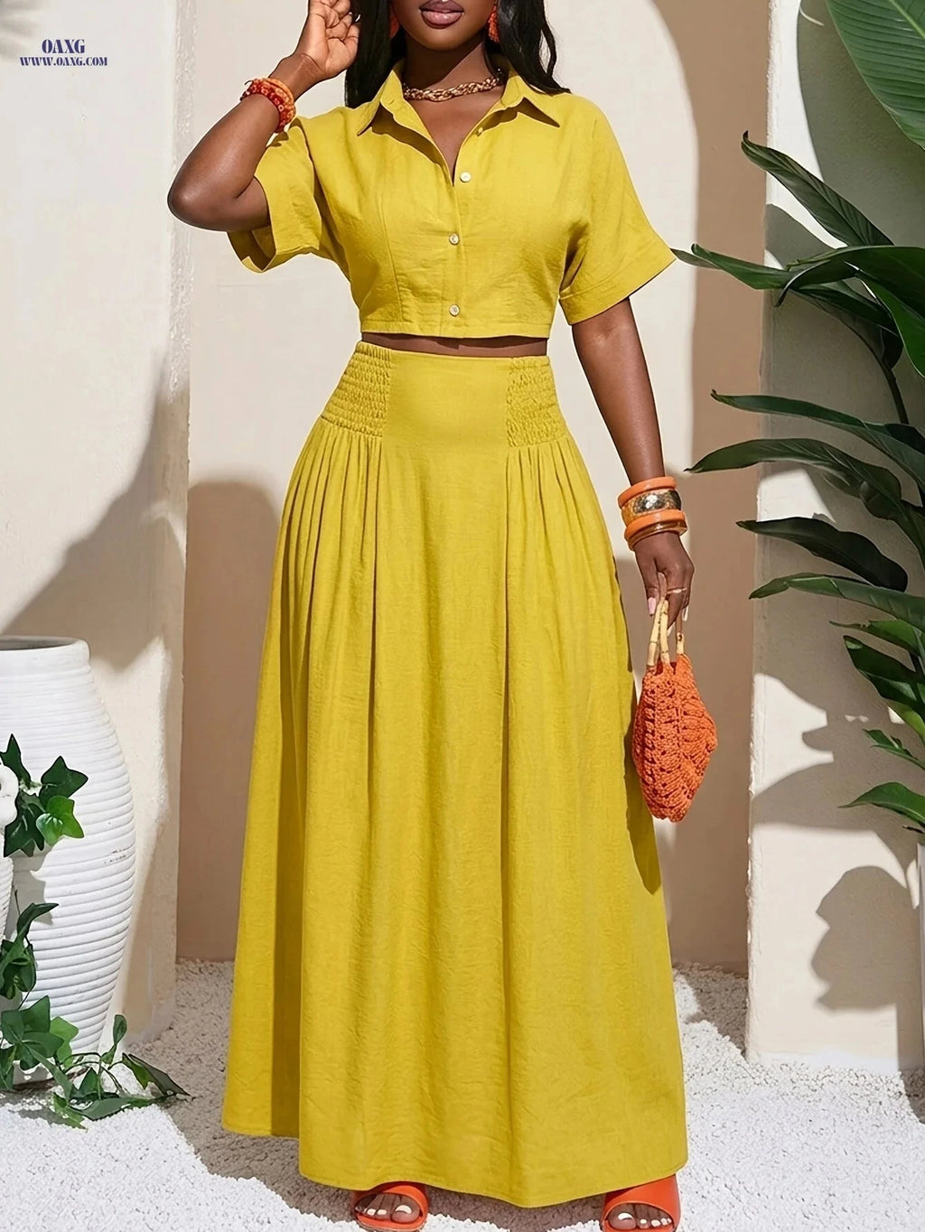 2026 Summer French Minimalist Two-Piece Set - Elegant V-Neck Style   OAXG 
