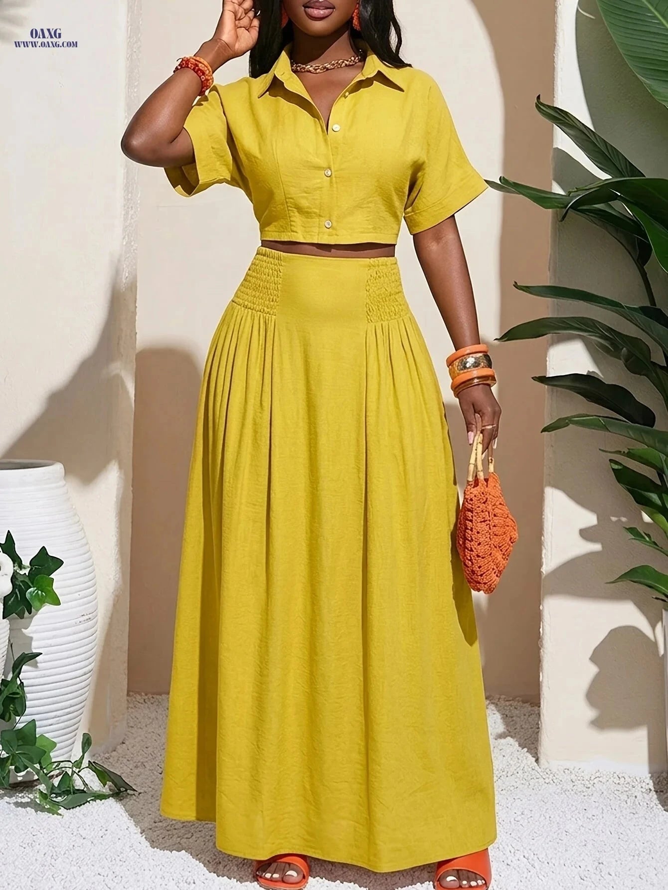 2026 Summer French Minimalist Two-Piece Set - Elegant V-Neck Style   OAXG 