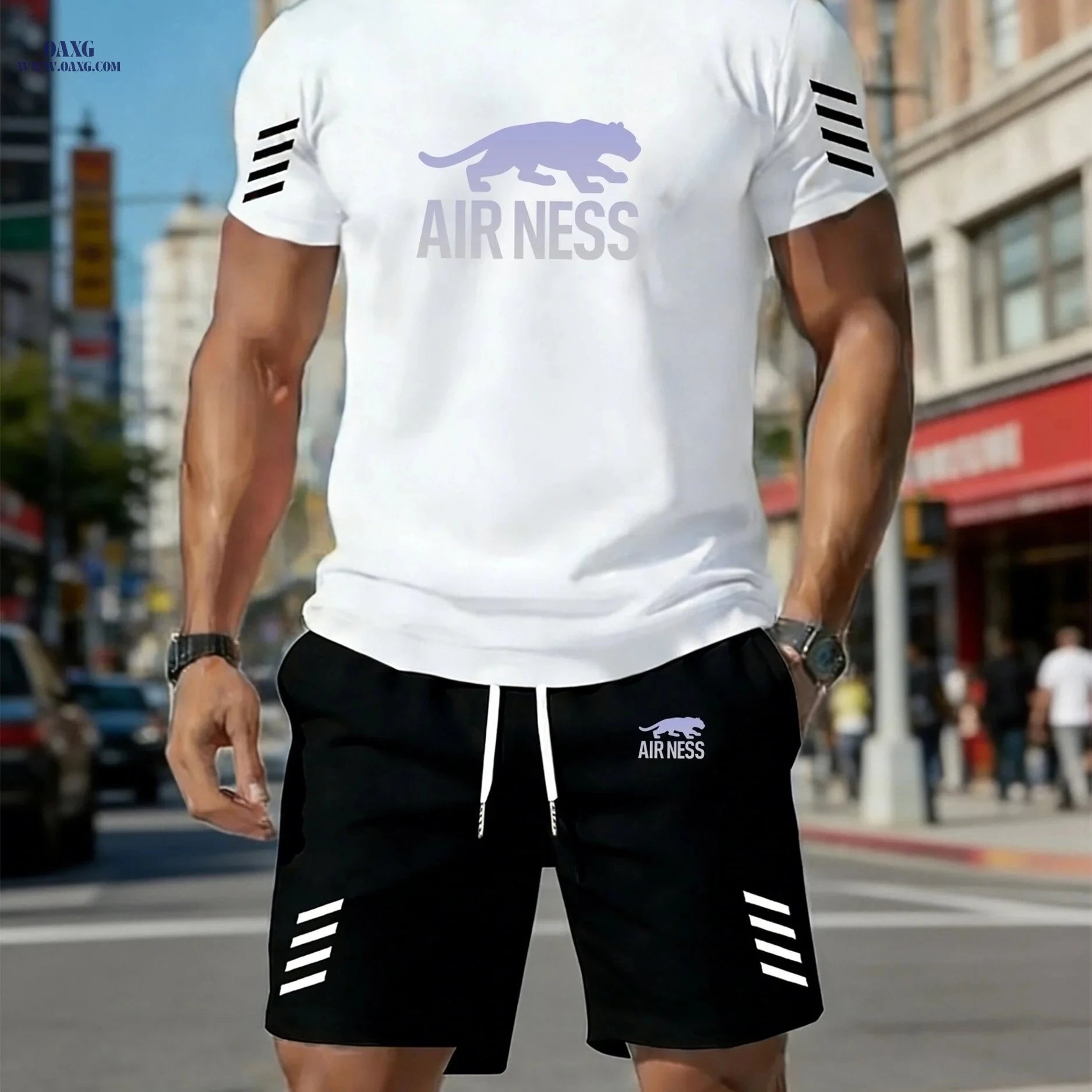 2026 Summer Men's Casual Set - Stylish Short-Sleeve Tee & Shorts   OAXG White 1+Black 1 / FR S